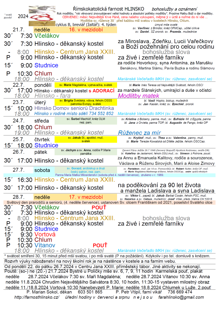 Ohlášky 21. července 2024