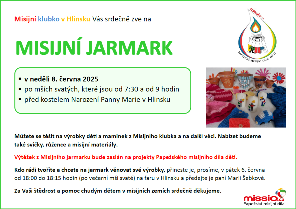 Misijní jarmark Hlinsko 8. června 2025
