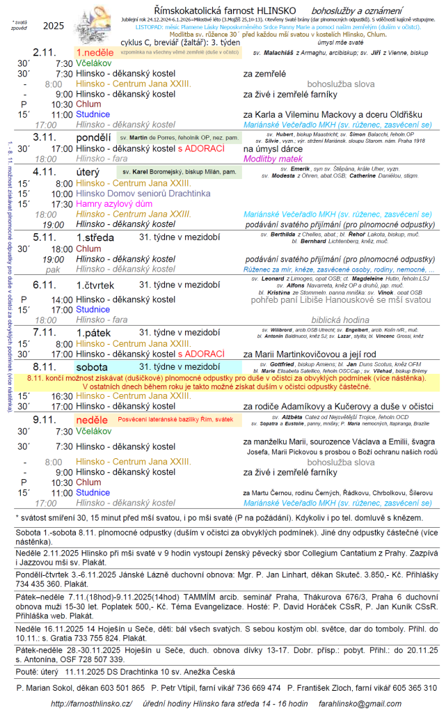 ohlášky 2. listopadu 2025
