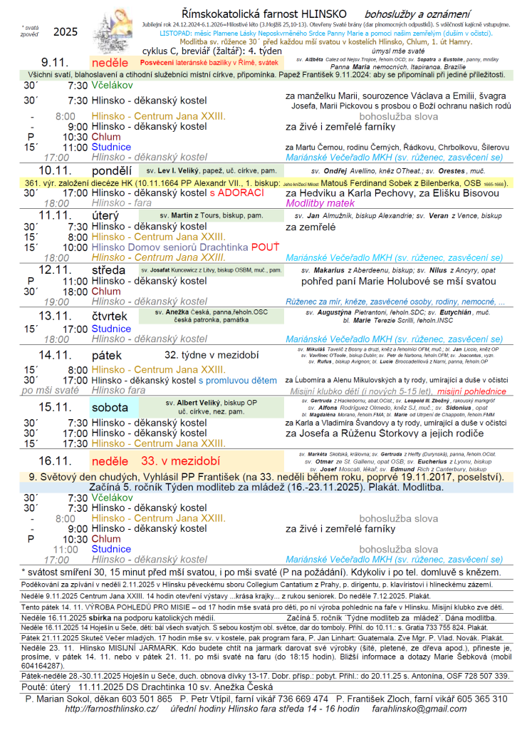 ohlášky 9. listopadu 2025