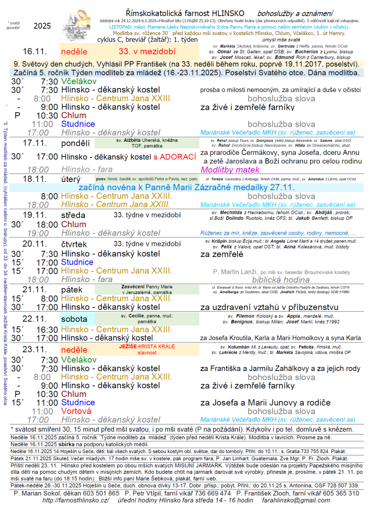ohlášky 16. listopadu 2025