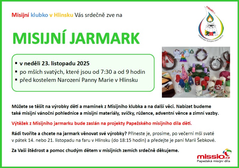 Misijní jarmark Hlinsko 23. 11. 2025