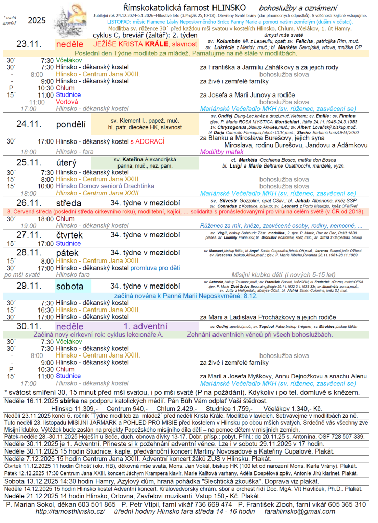 ohlášky 23. listopadu 2025
