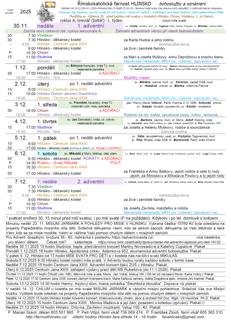 ohlášky 30. listopadu