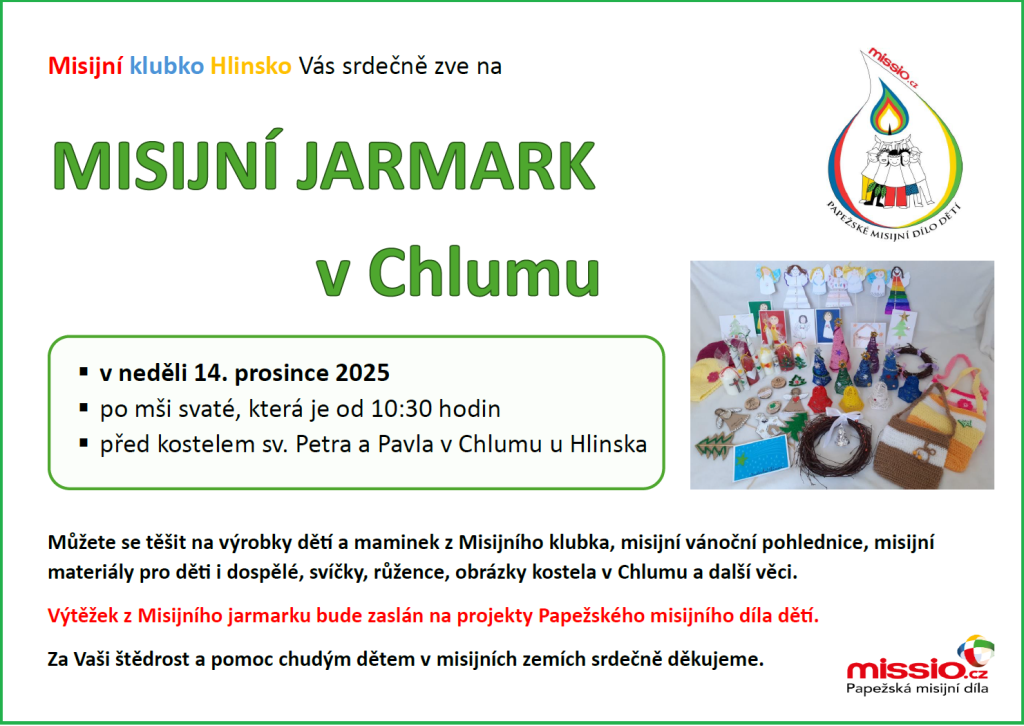 Misijní jarmark Chlum 14. 12. 2025 plakát