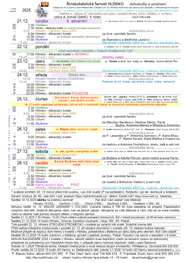 ohlášky 21. prosince doplněno