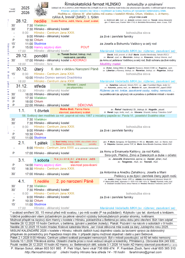 ohlášky 28. 12. 2025