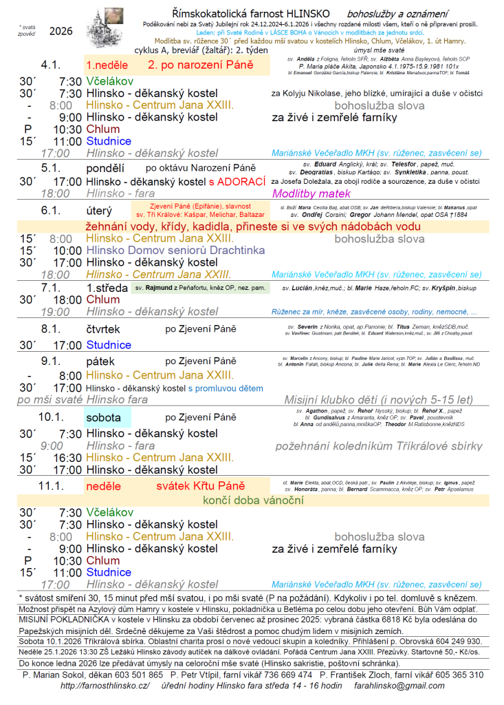 ohlášky 4. ledna 2026
