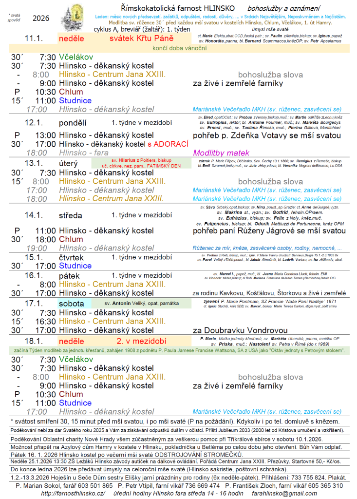 ohlášky 11. ledna 2026