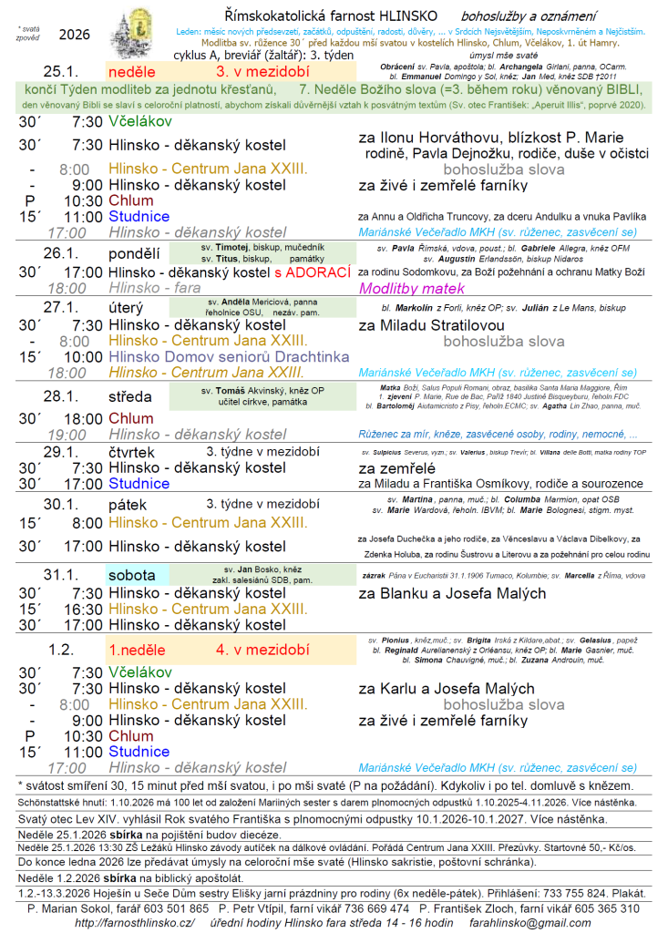 ohlášky 25. ledna 2026