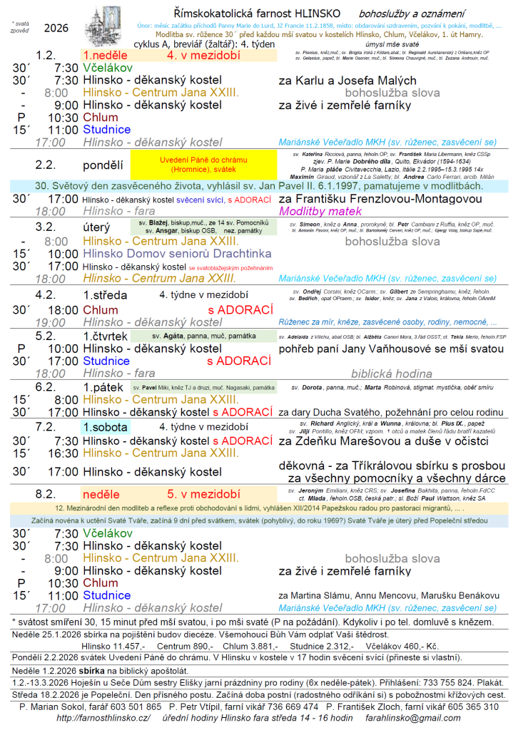 ohlášky 1. února 2026
