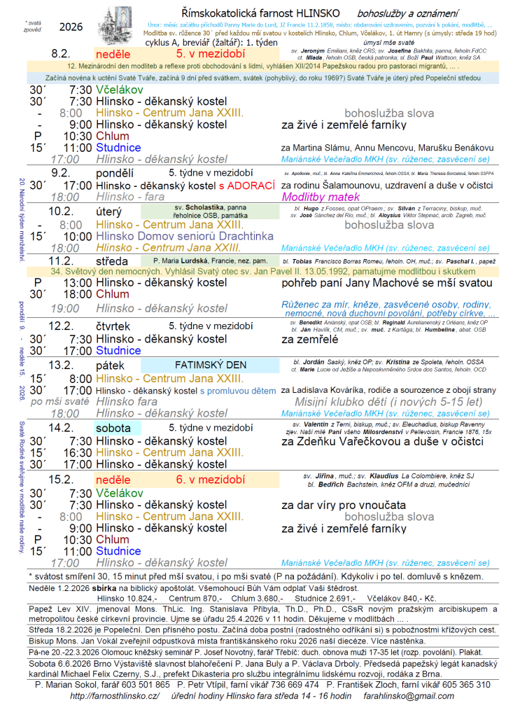ohlášky 8. února 2026