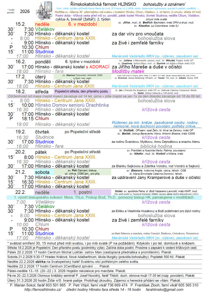 ohlášky 15. února 2026