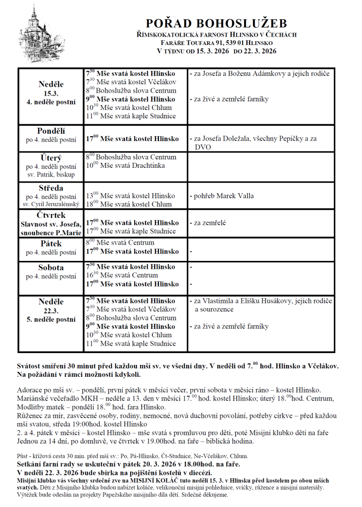 ohlášky 15. 3. 2026