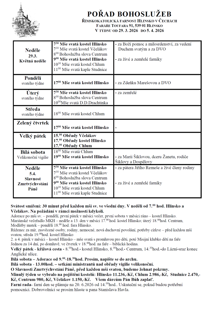 ohlášky 29. 3. 2026