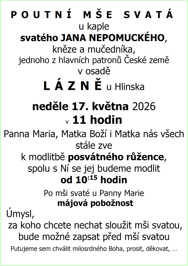 pouť Svatojánské Lázně Hlinsko 2026