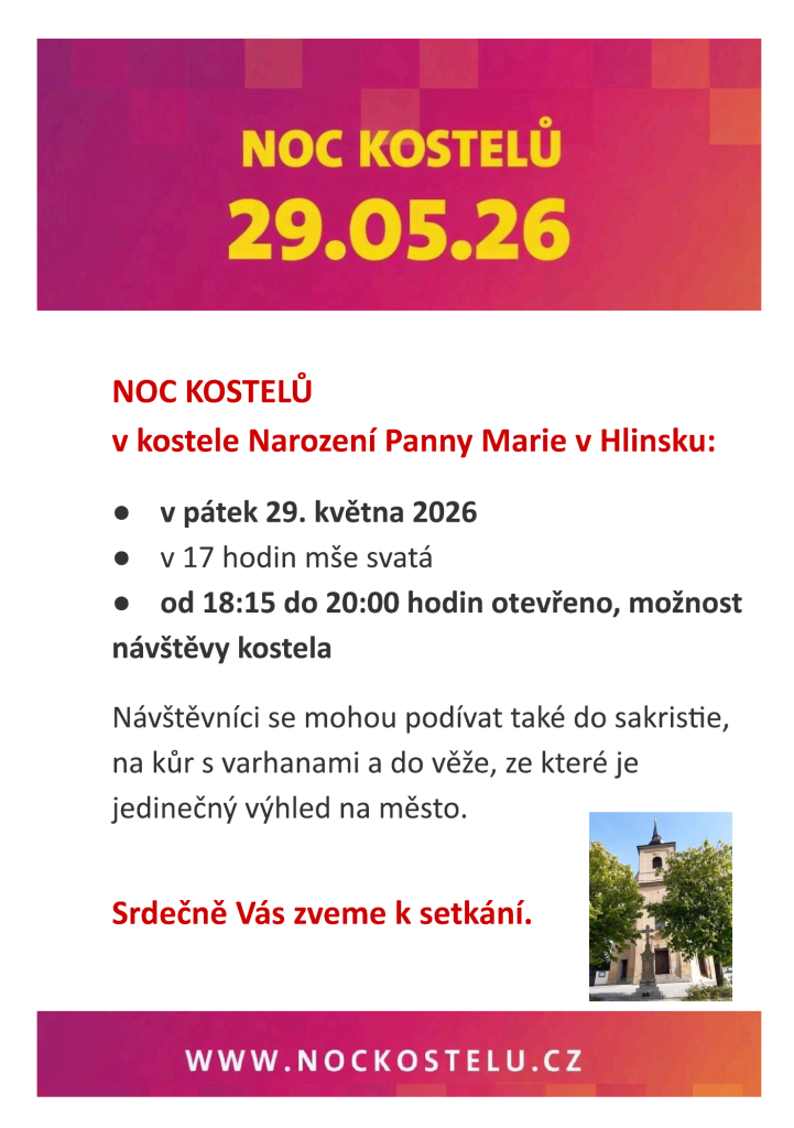 Noc kostelů Hlinsko 2026 plakát