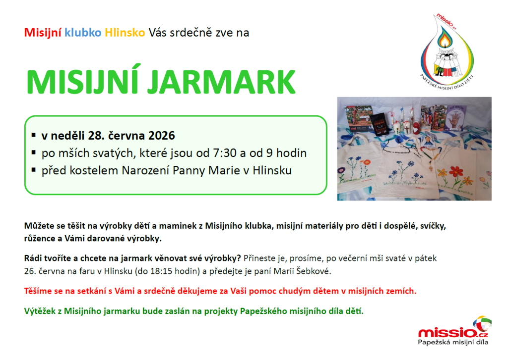 Misijní jarmark 28. 6. 2026 Hlinsko